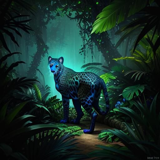 Jaguar Hunting in Rainforest at Night: Hyper-Realistic Conce...