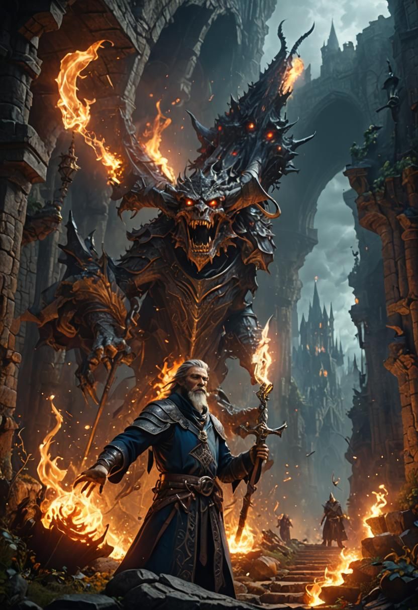 Wizards Summon Demon in Medieval Fantasy Art