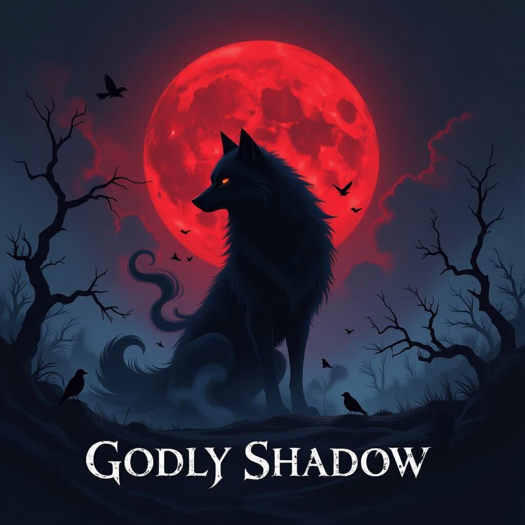 Black Smoke Wolf Howls at Red Moon
