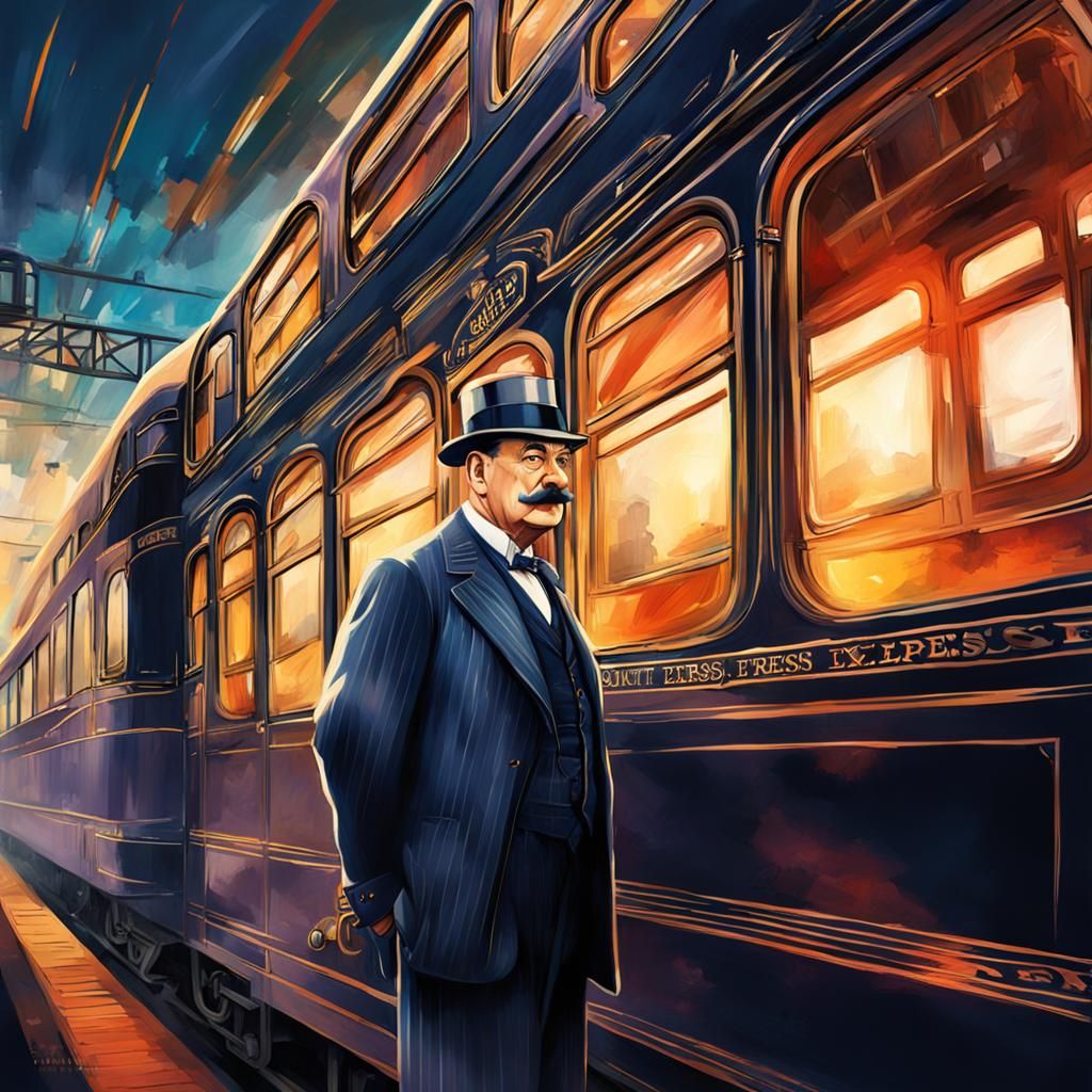 Orient Express Double Exposure with Poirot in Hyperrealism