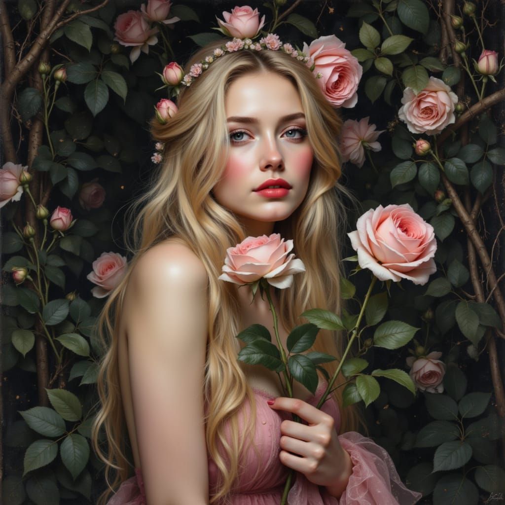 Enchanting Rose Woman Portrait