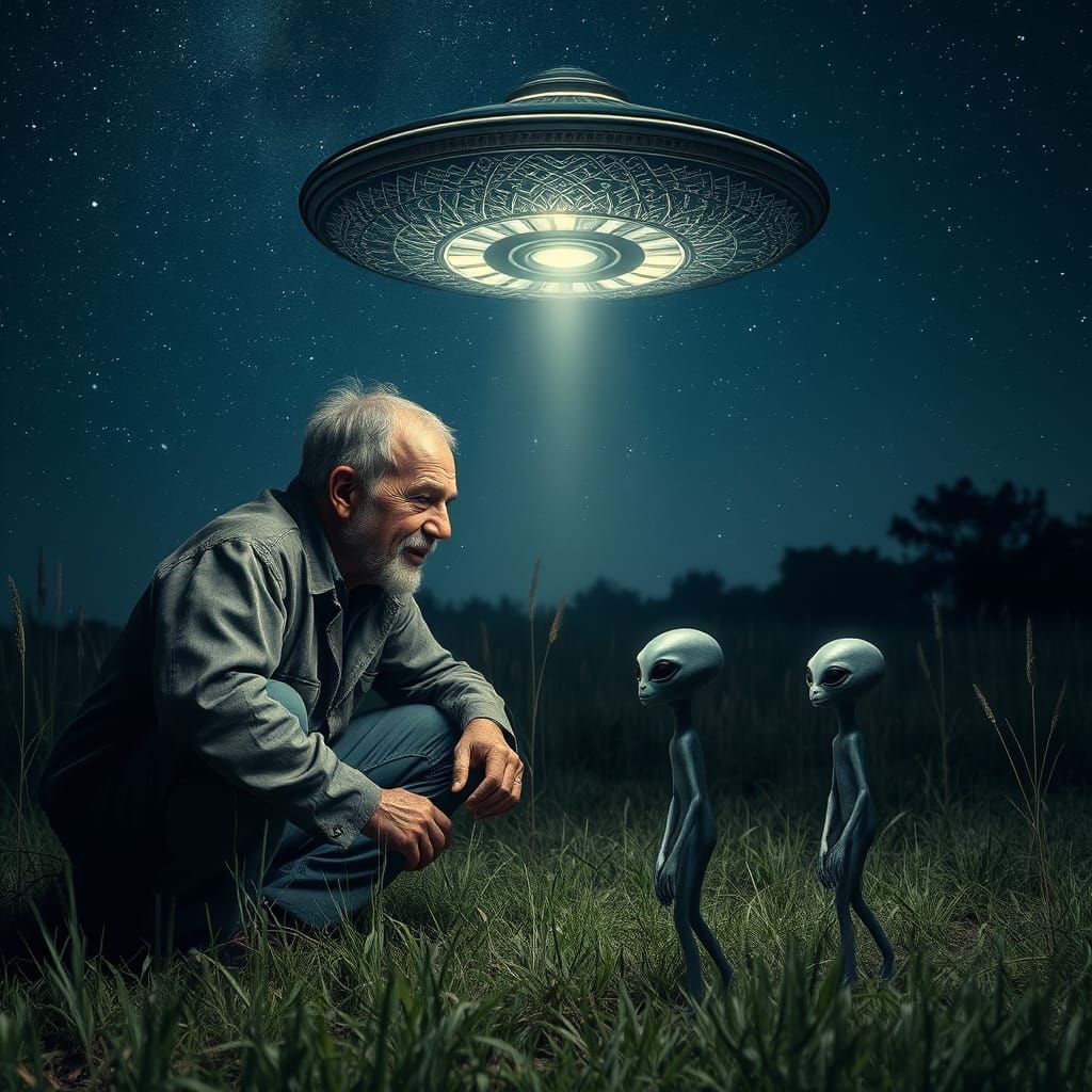 Surreal Alien Encounter at Night as Dark Art