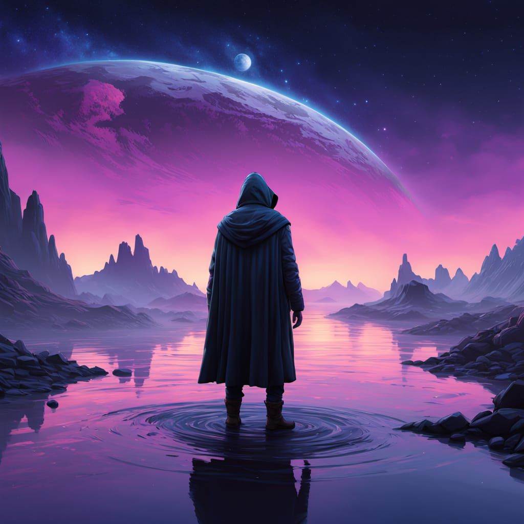 Mystical Ocean Odyssey in Vibrant Violet Twilight