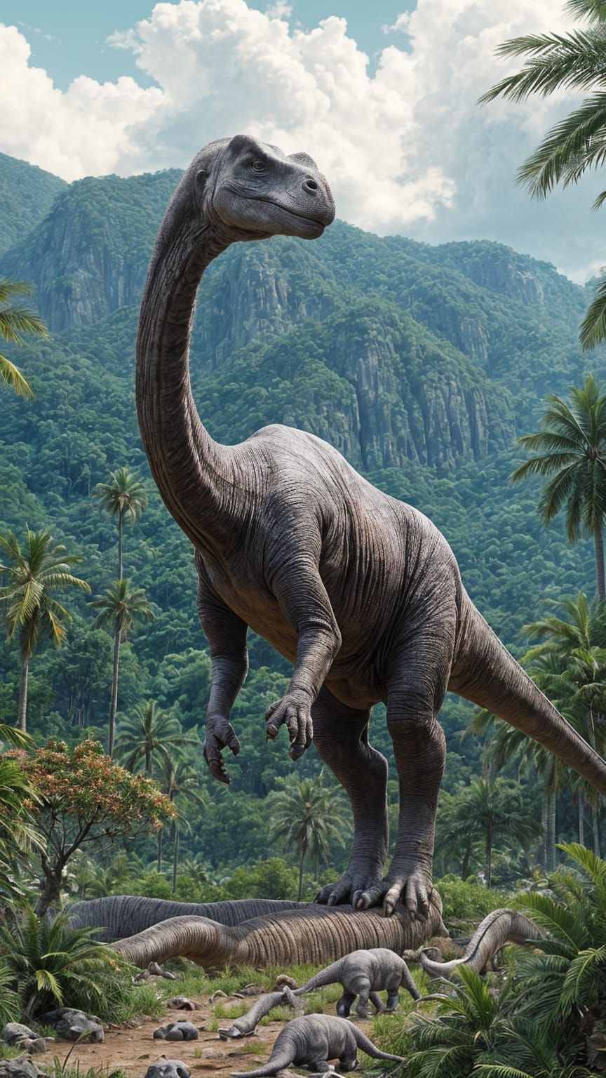 Brachiosaurus in a Lush Prehistoric Landscape