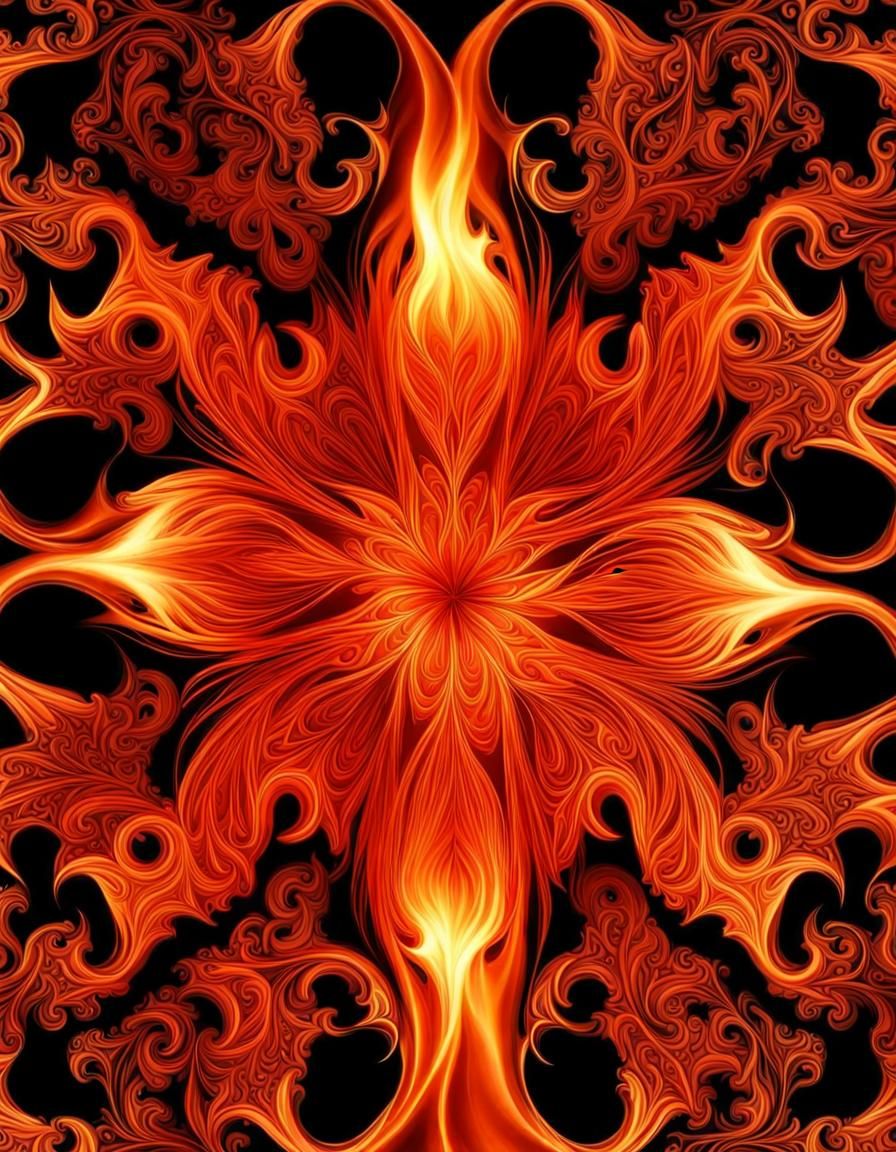 Fiery Fractal: Red, Orange, and Black Flame Patterns