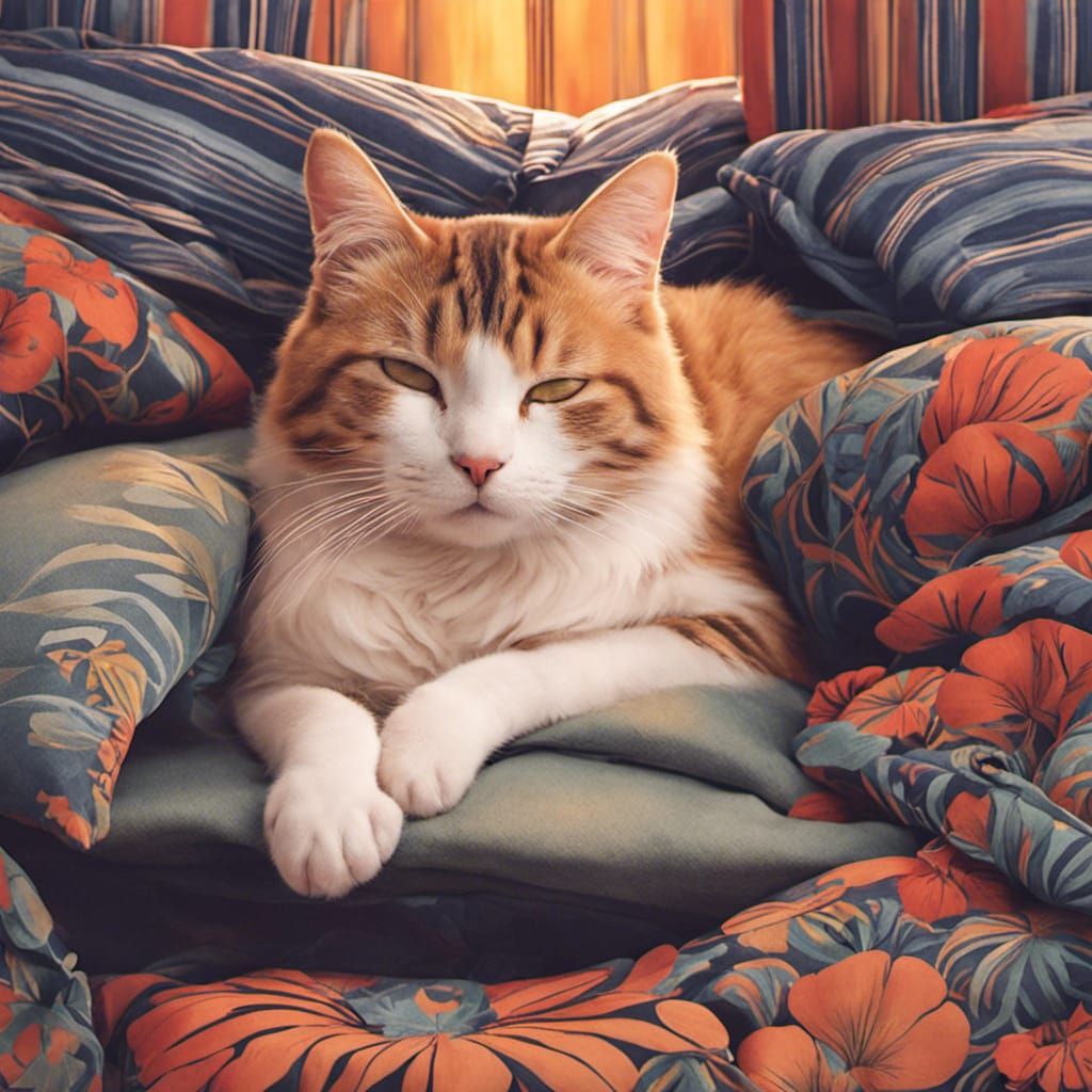 Cute Cat Sleeping on Bed: A Peaceful Scene
