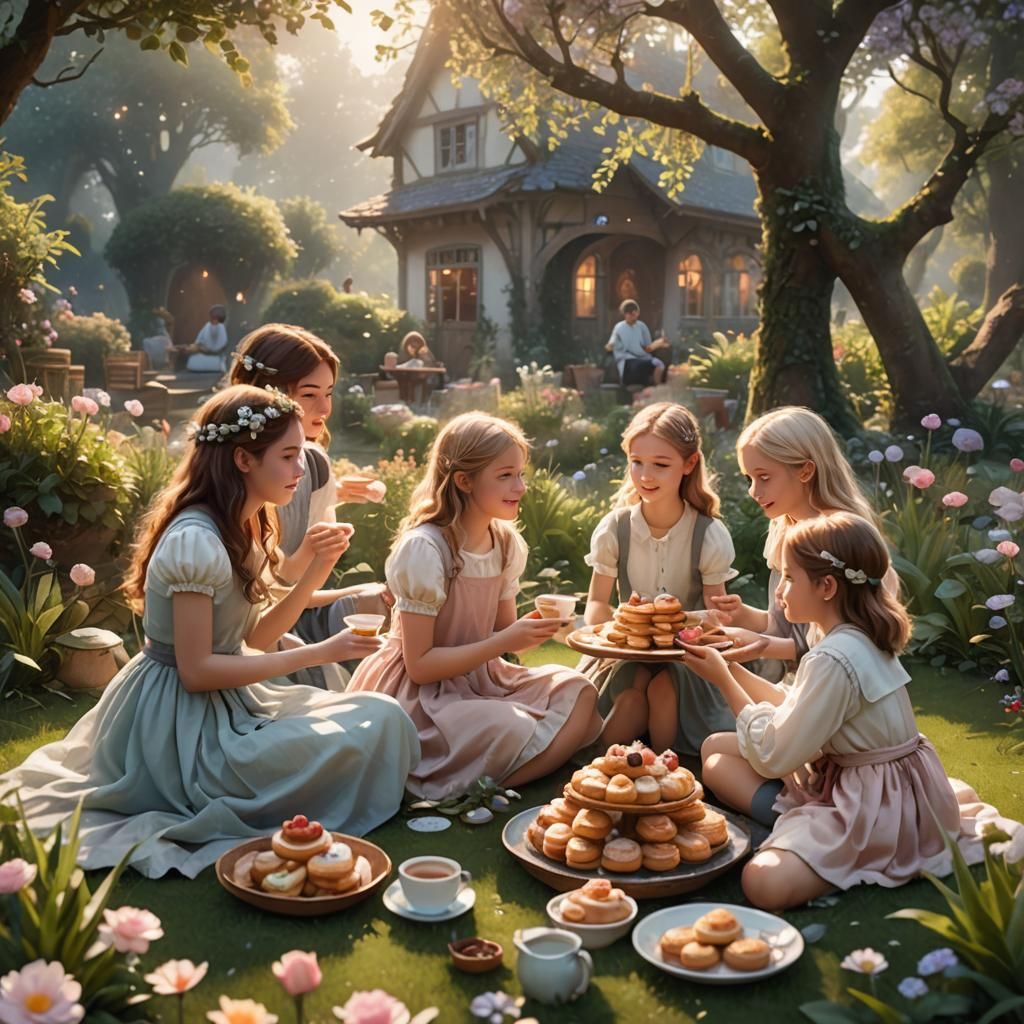 Enchanting Garden Tea Party: Fantasy Concept Art