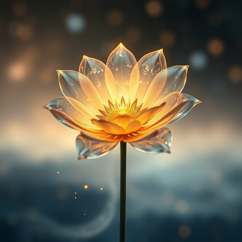 Ethereal Flower in a Cosmic Landscape with Glass Petals