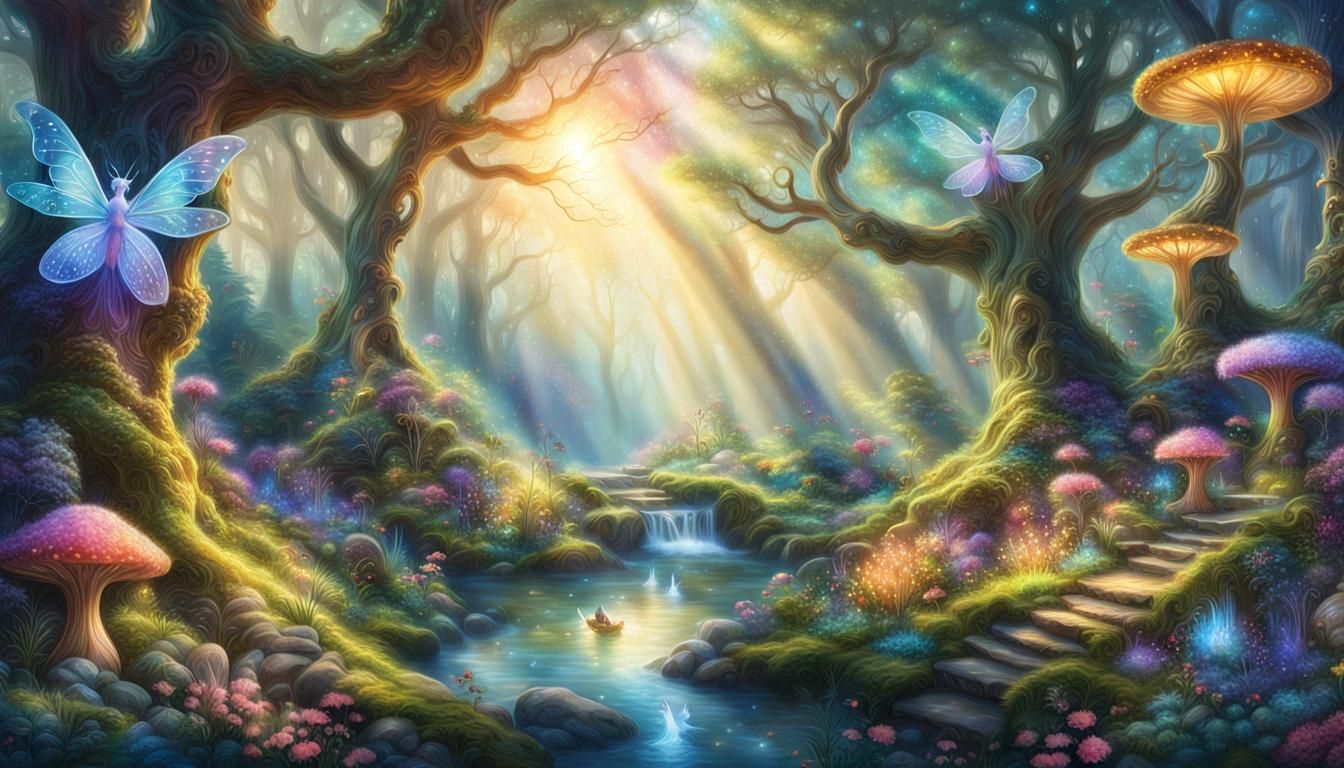 Fairies' Forest Playground: Holographic Astral Illustration