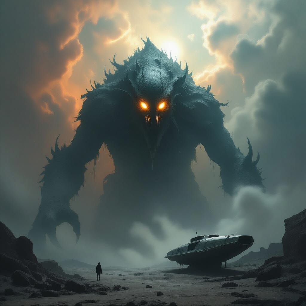 Ancient Cosmic Monster Emerges from Nebula in Dark Style