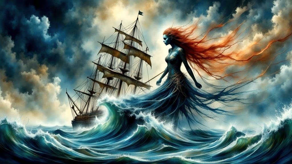 The Sea Goddess kicks up a tsunami wave