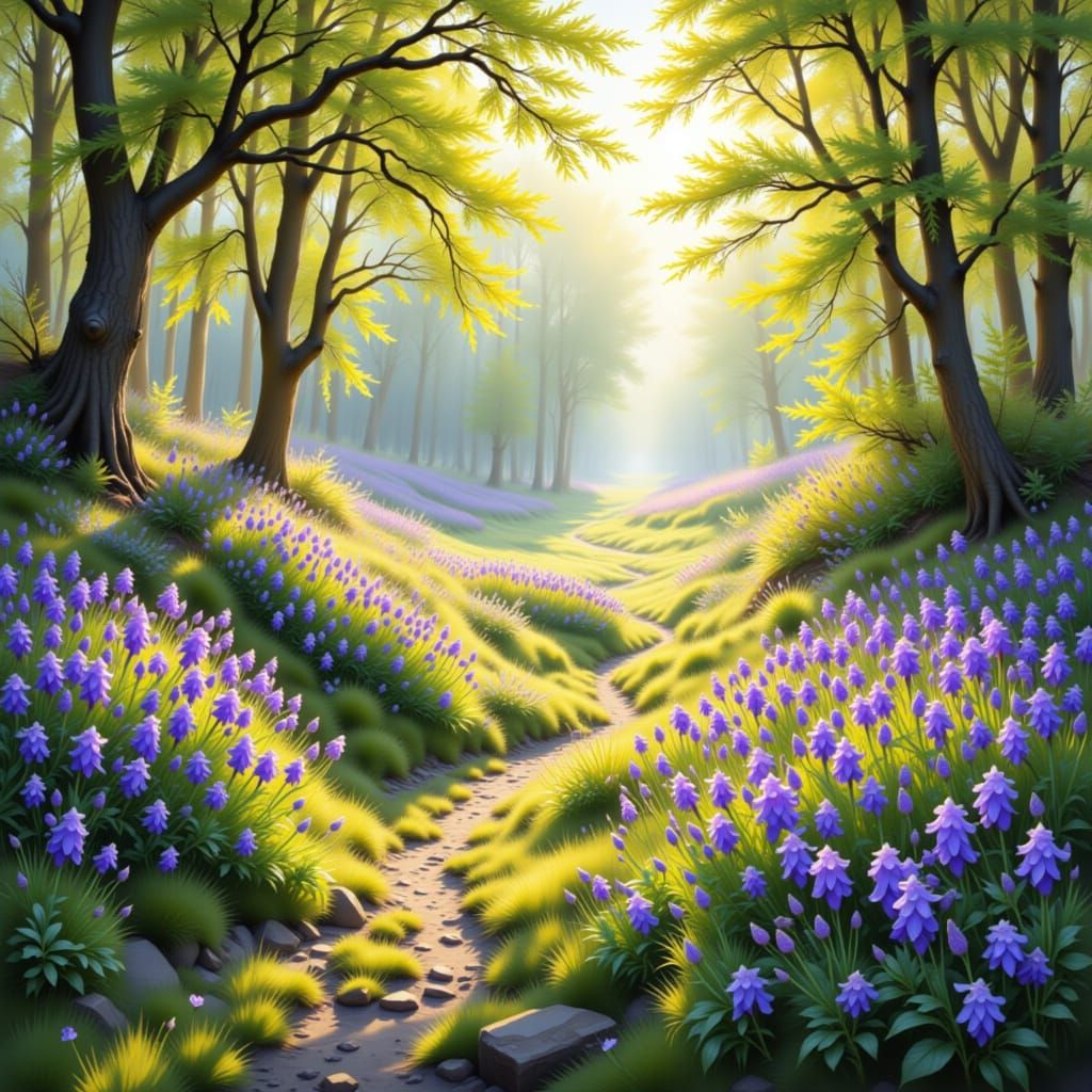 Serene Spring Garden with Purple Violets