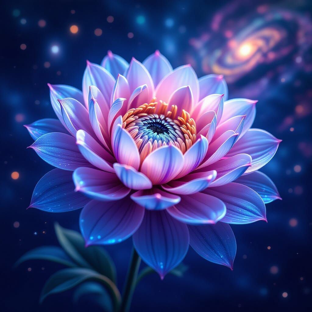 Bioluminescent Flower Blooms in Cosmic Nebula