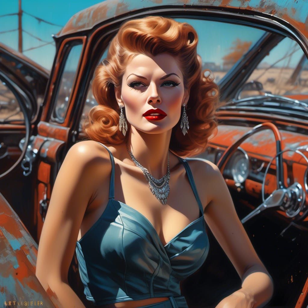 Post-Apocalyptic Rita Hayworth in Acrylic Painting Style