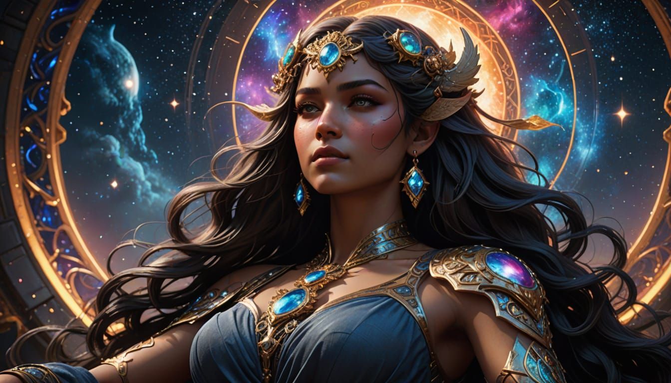 Celestial Goddess on Crescent Moon in Ethereal Fantasy Art