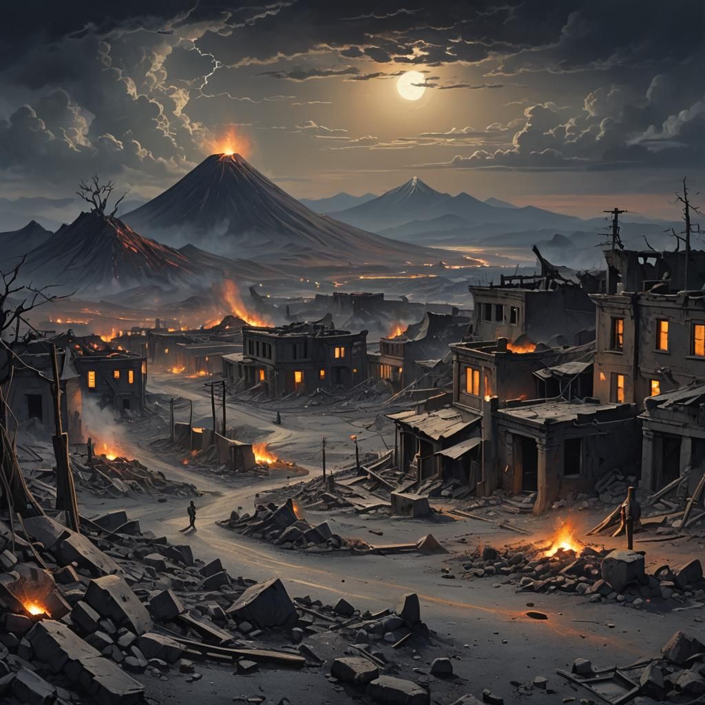 Ethereal Zombie Rise in Volcanic Landscape