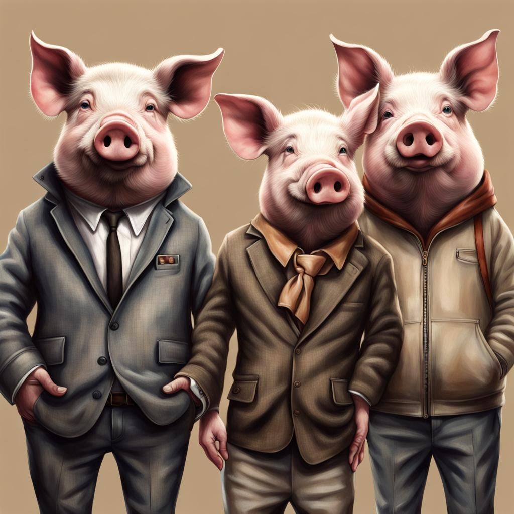 Anthropomorphic Pigs in Photorealistic Style