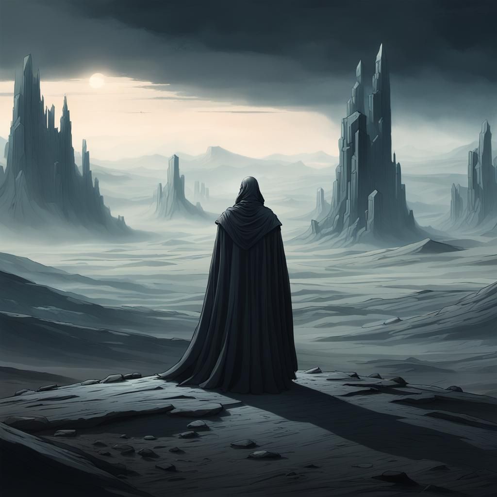 Monochromatic Fantasy Art: Figure in Empty Landscape