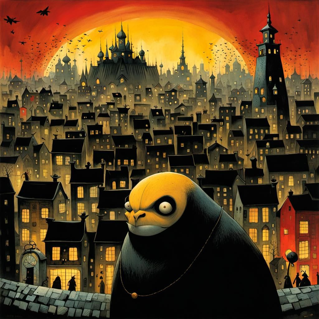 Angry Figure in Abandoned City, Dark Surreal Art