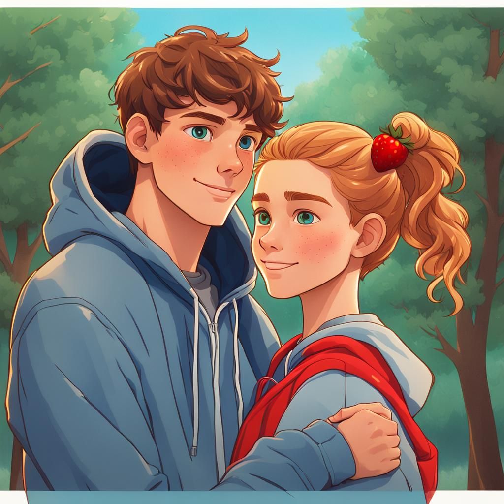 Teen Couple Under Glowing Trees