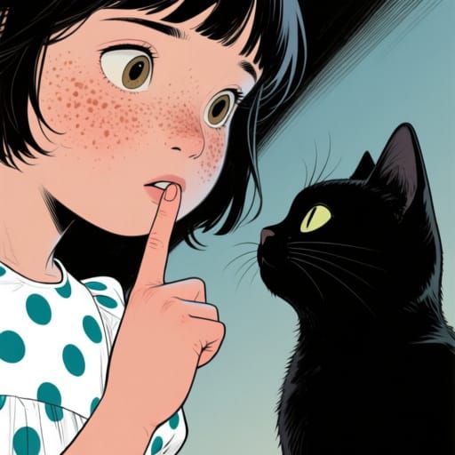Girl with Cat in Comic Book Art Style