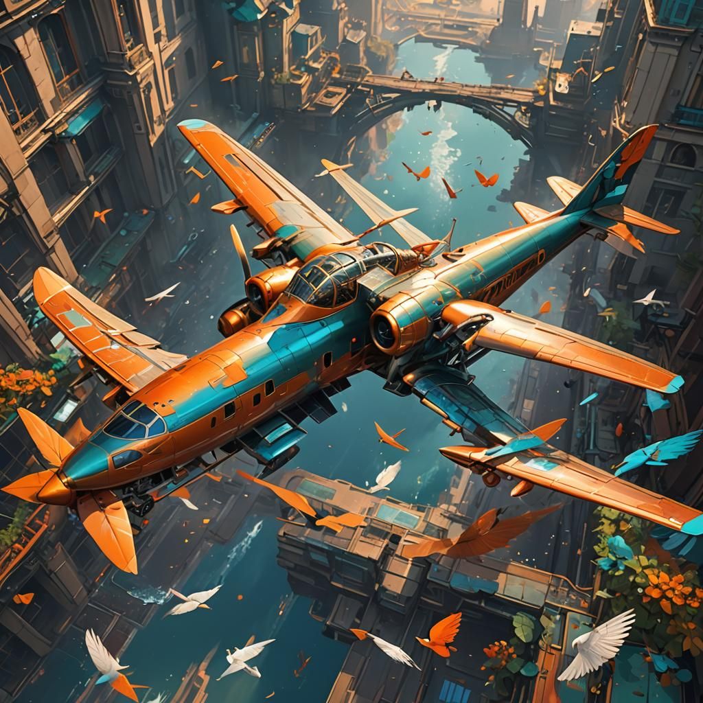 Winged Airplane: Hyperdetailed Concept Art in Art Nouveau St...