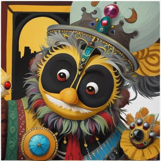 Crowned Muppet in Pop Surrealist Style