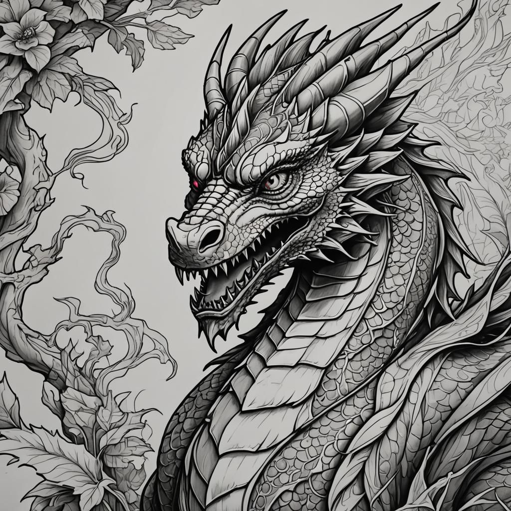 Dragon Coloring Page Partially Colored