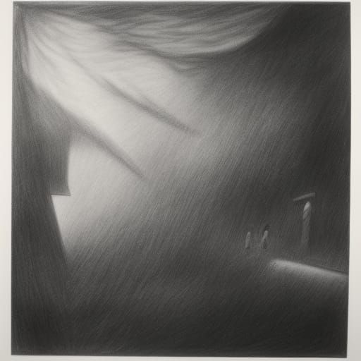 Funeral in Rain: Hyperdetailed Charcoal Drawing