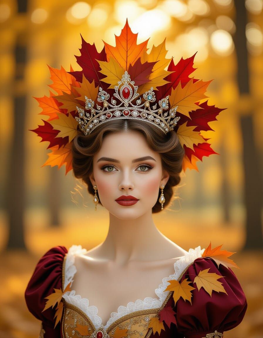 Regal Queen in Autumn Leaf Crown Hat