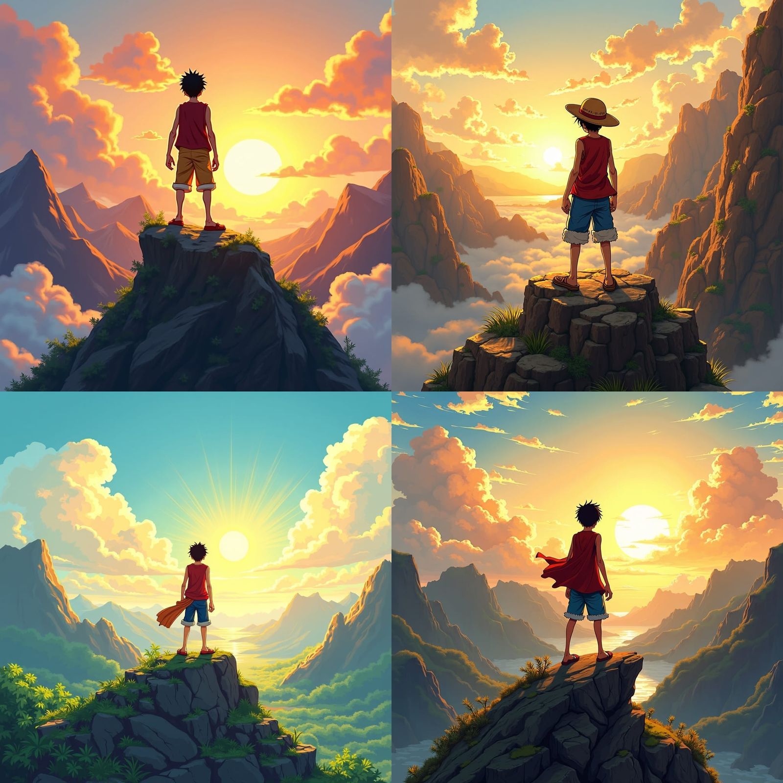 Monkey D. Luffy on Mountain Overlooking Coastline