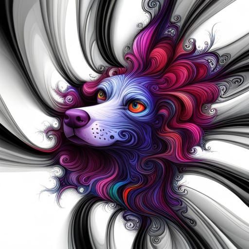 Abstract Ink Splat Dog with Zentangle Patterns