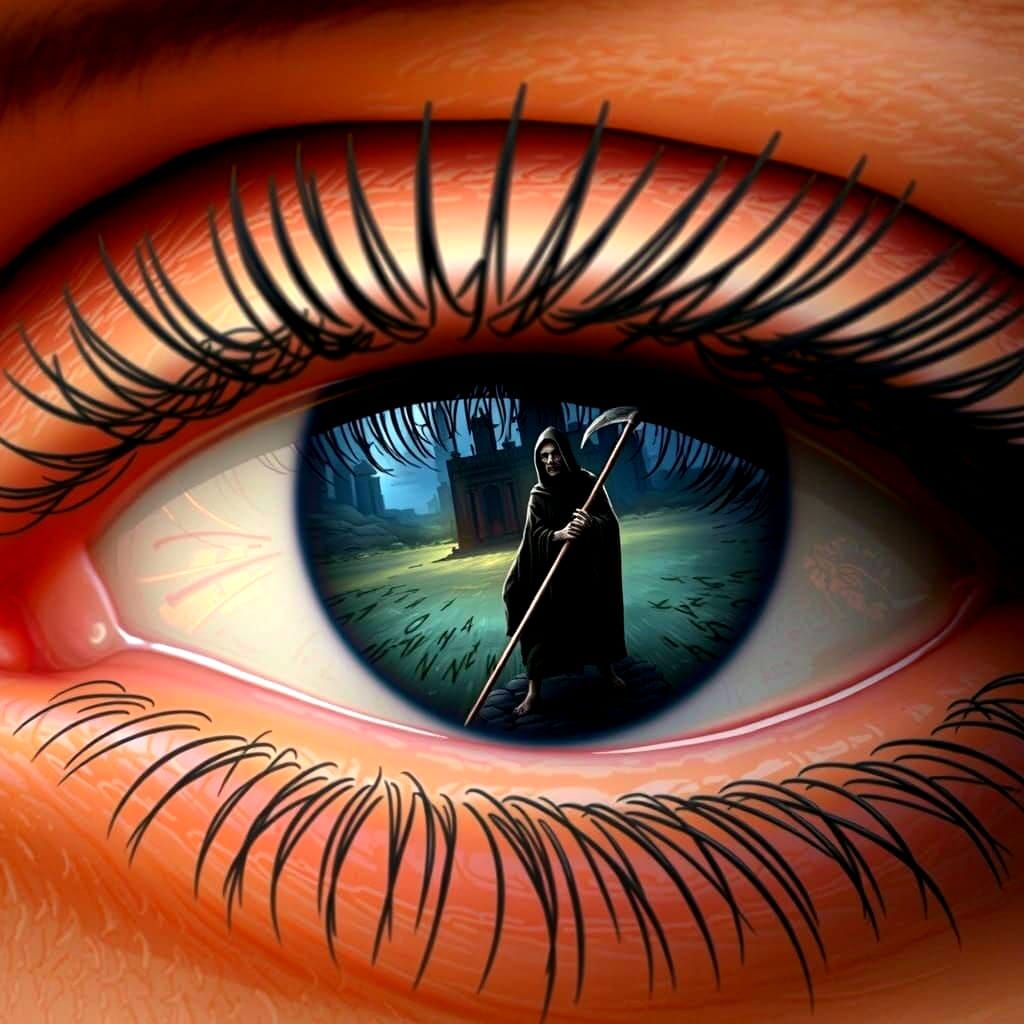 Eye Reflecting Grim Reaper in Goya Style