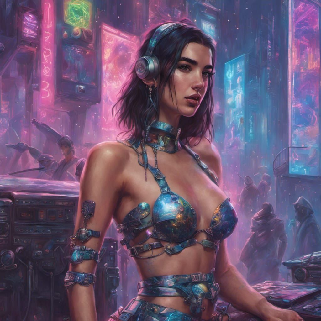 Dua Lipa in Cyberpunk Fantasy Style
