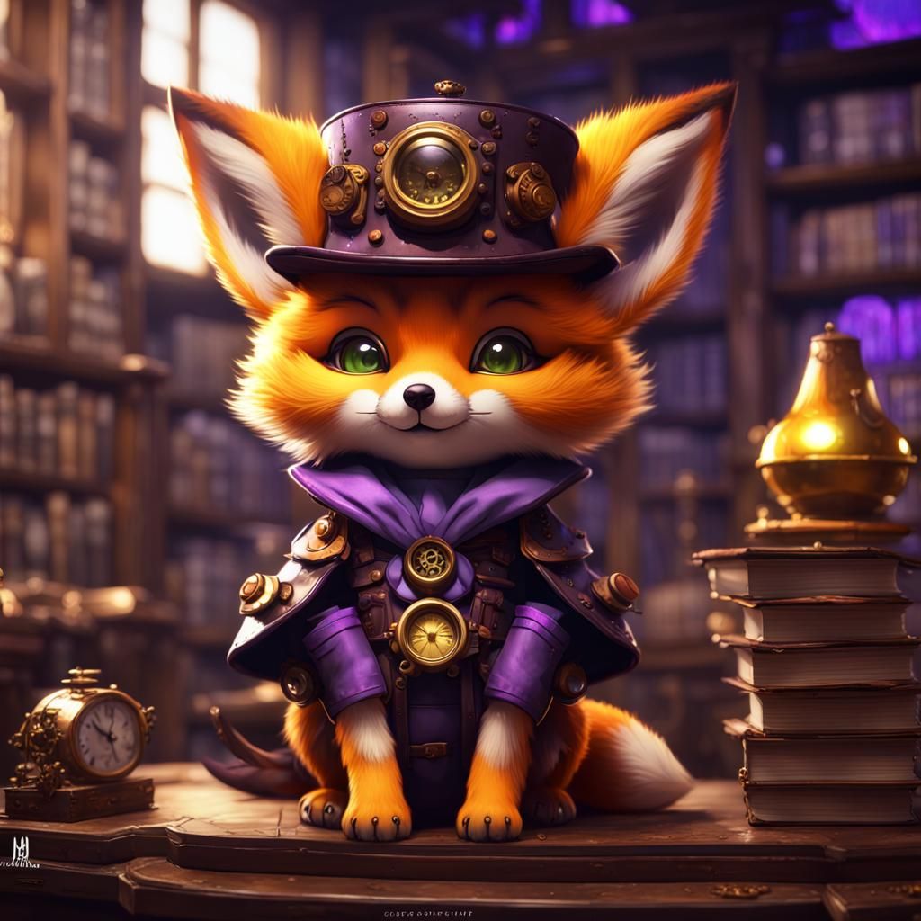 Steampunk Fox Cub in Japanese Style Library