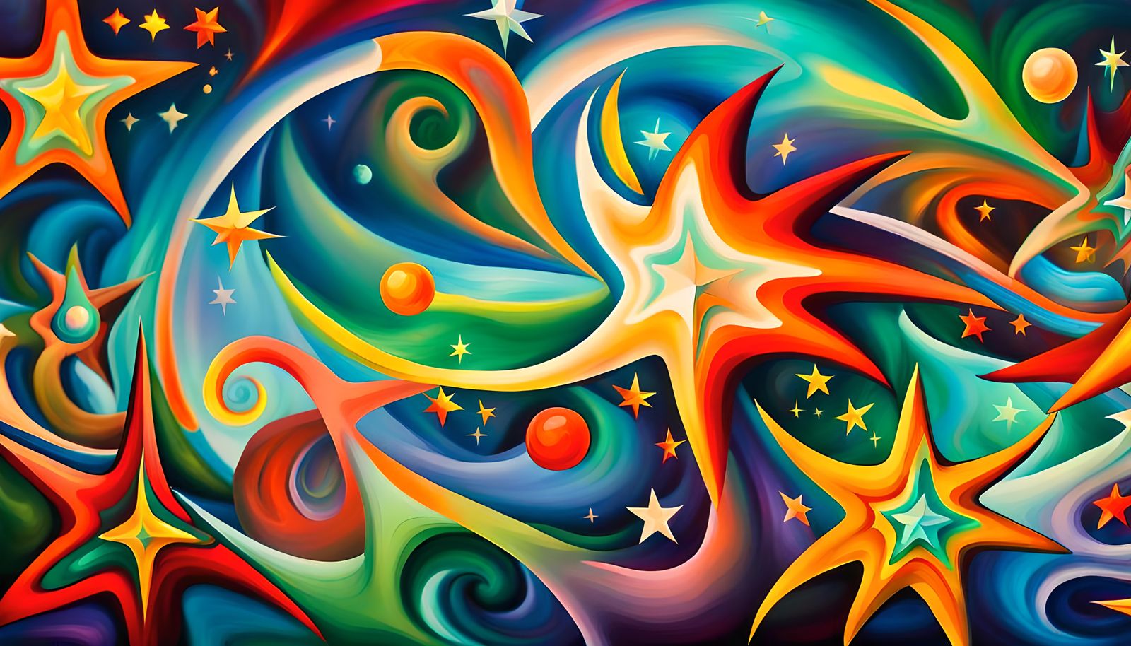 Iridescent Star Cluster in Impasto Naive Art Style