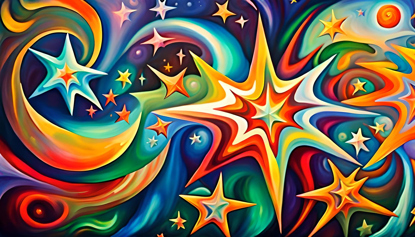 Iridescent Maelstrom with Swirling Stars in Impasto Style