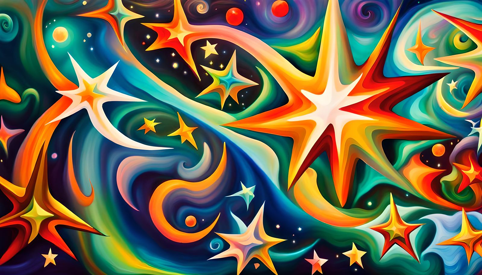 Iridescent Stars in Electromagnetic Maelstrom, Digital Art