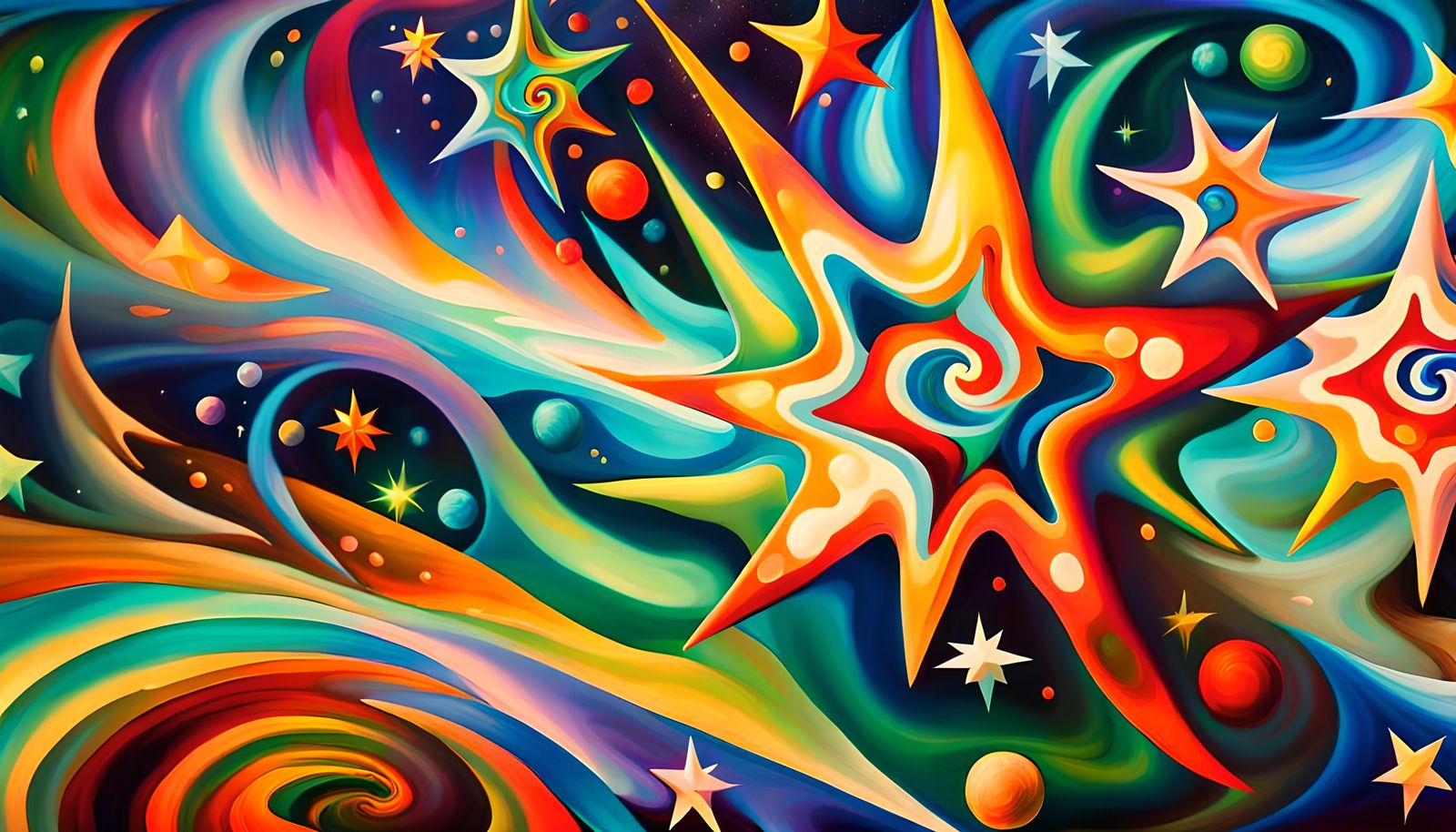 Surreal Celestial Vortex in Vibrant Iridescent Oil Paint Sty...