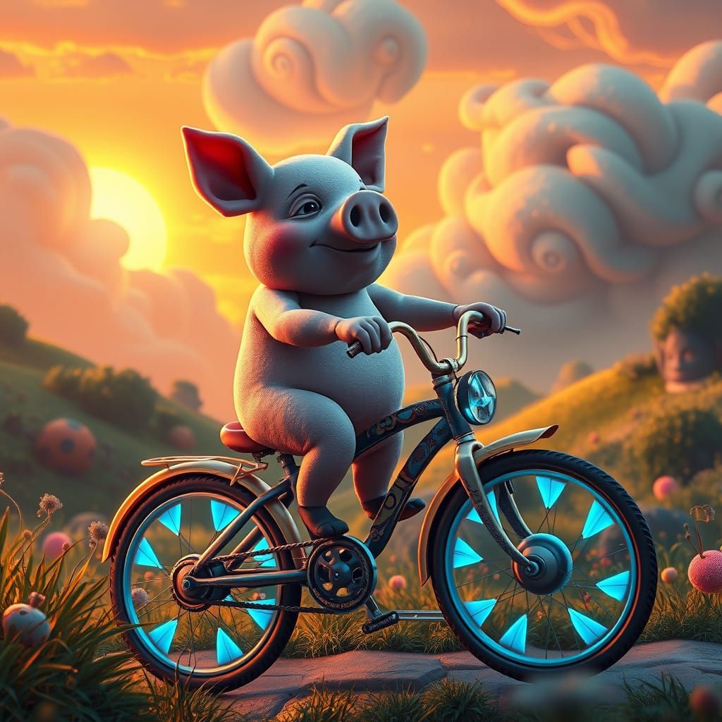 George Pig in a Whimsical Bicycle Scene, Concept Art Style