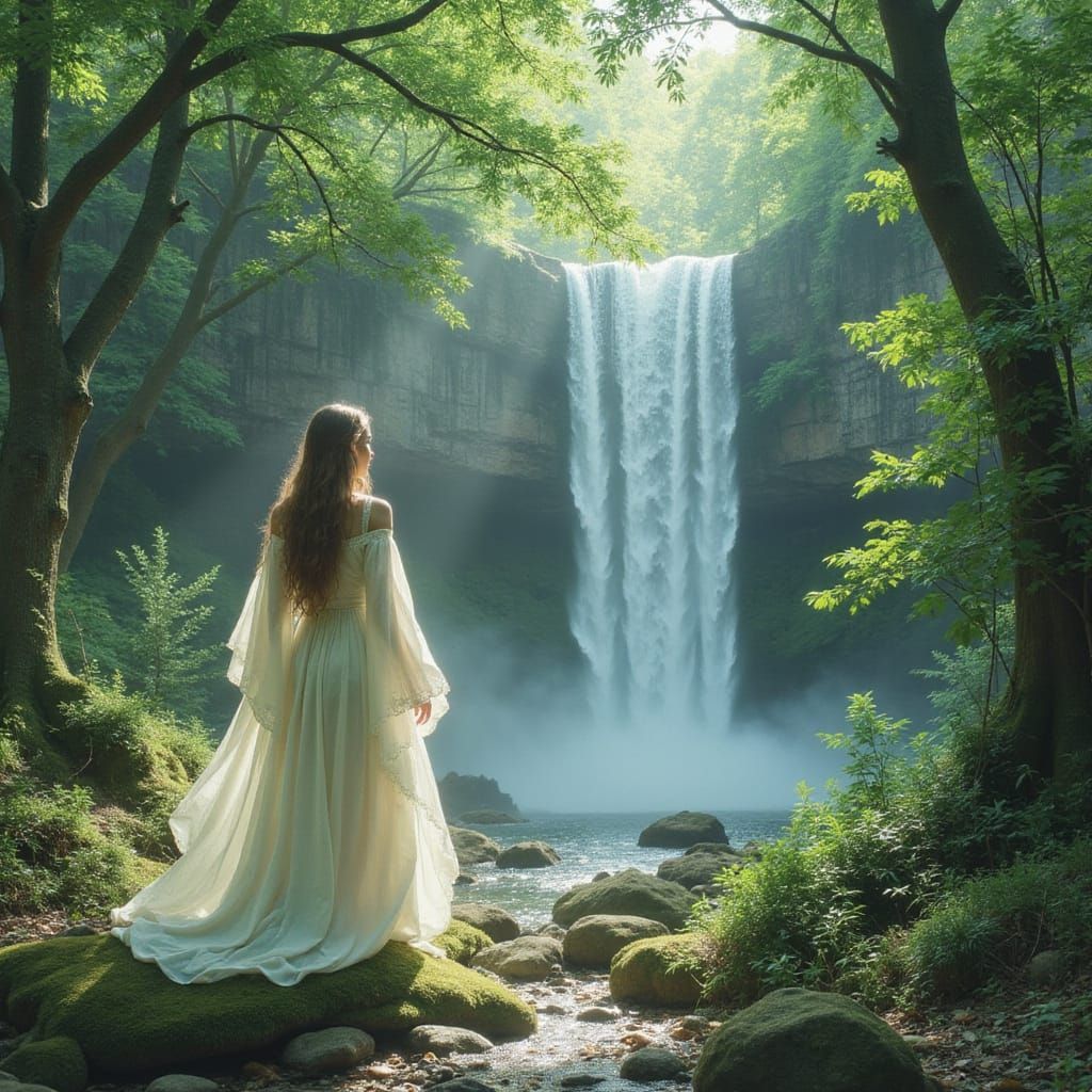 Ethereal Woman in Forest Landscape