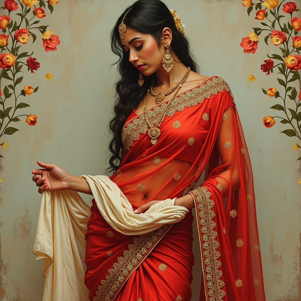 Elegant Indian Trans Woman in Vibrant Red Saree