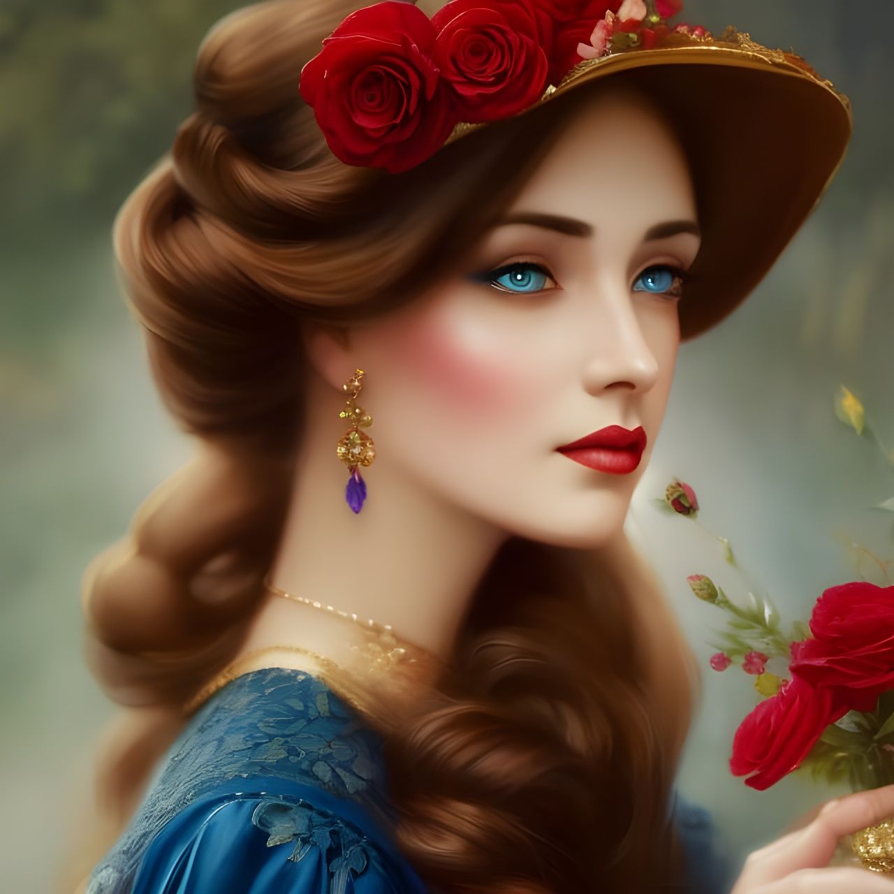 Victorian Woman with Roses Watercolor Portrait