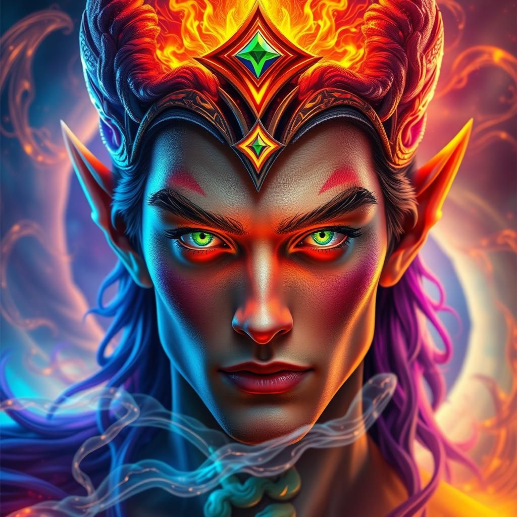 Dragon Elven Prince with Fire Gemstone, Surreal Art