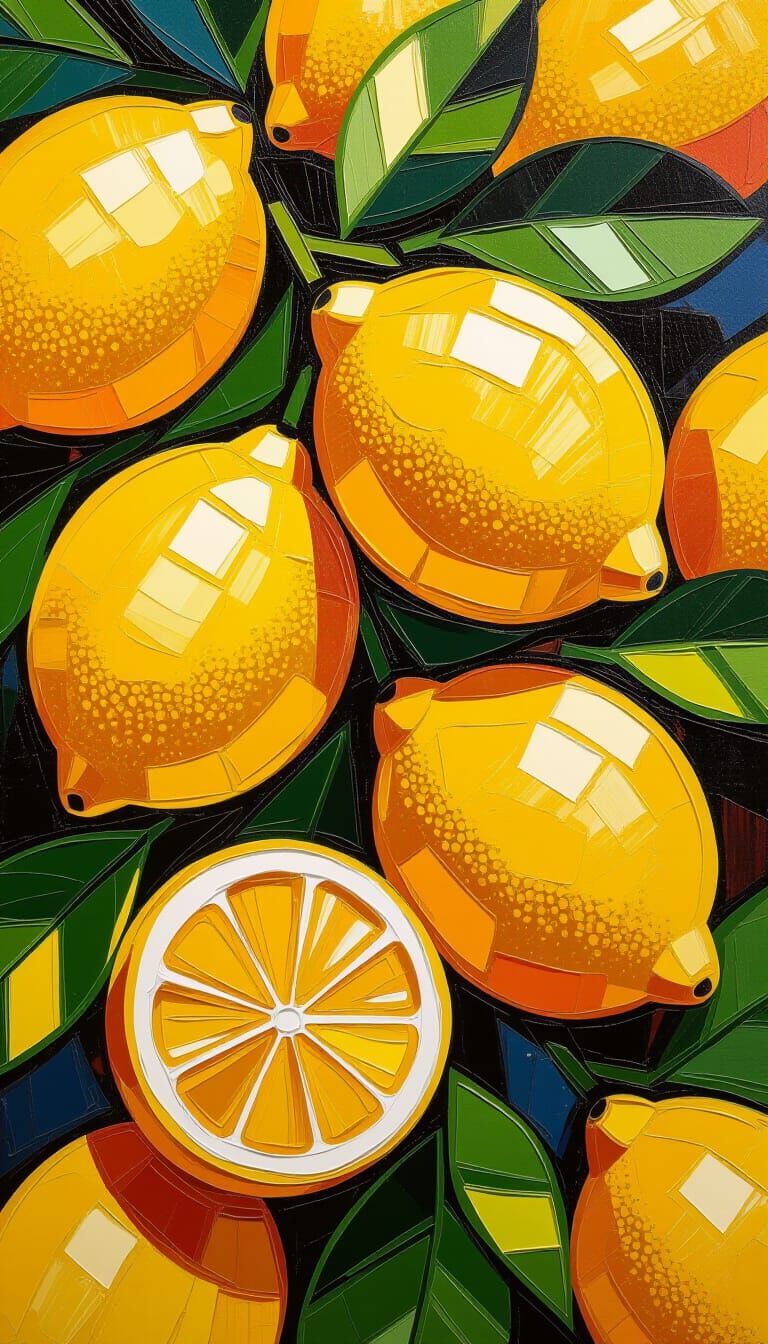 Juicy Lemons in Vibrant Impasto Painting Style