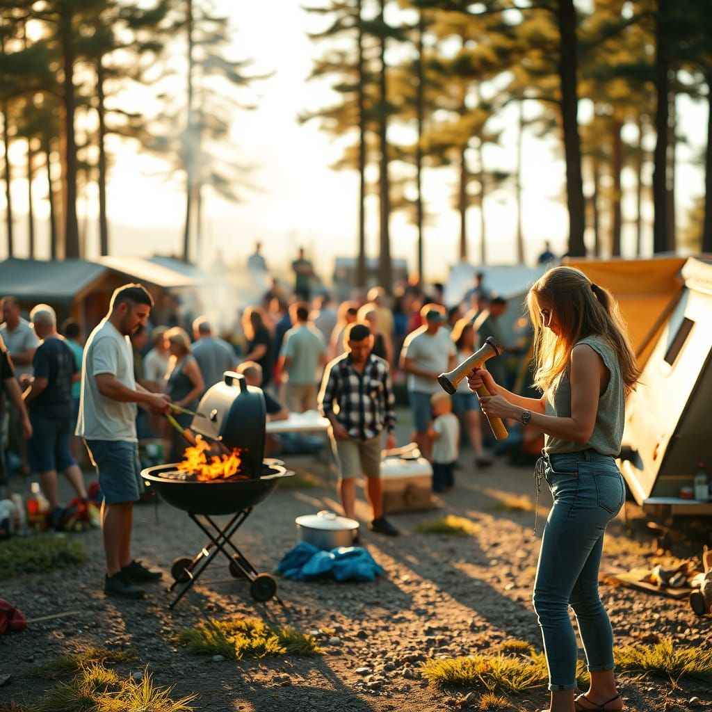 Chaotic Campground Scene in Stylized Tilt-Shift Photography
