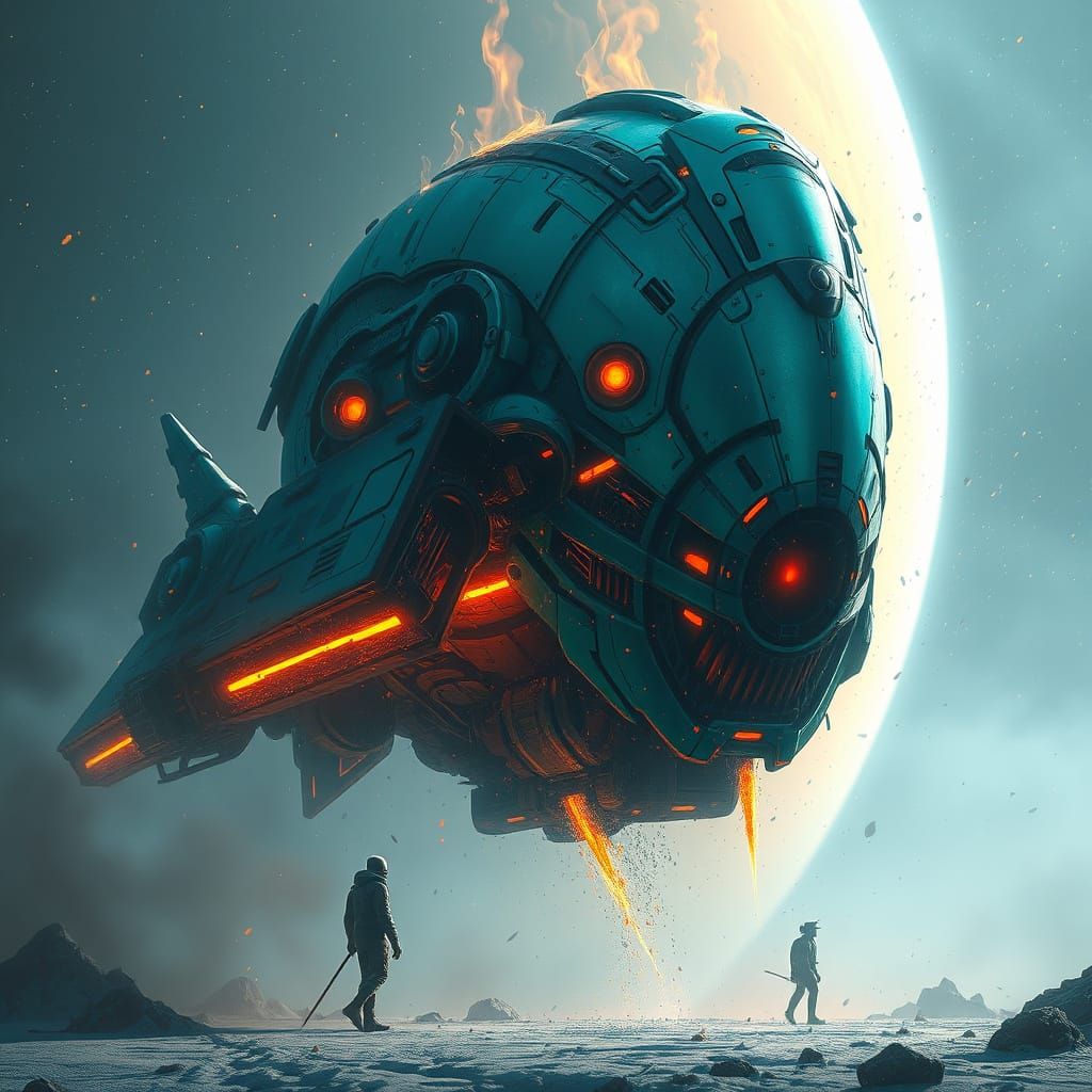 Alien Spaceship Maintenance in Vibrant Triadic Colors