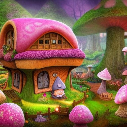 Gnome House with Mushroom Roof in Magical Forest