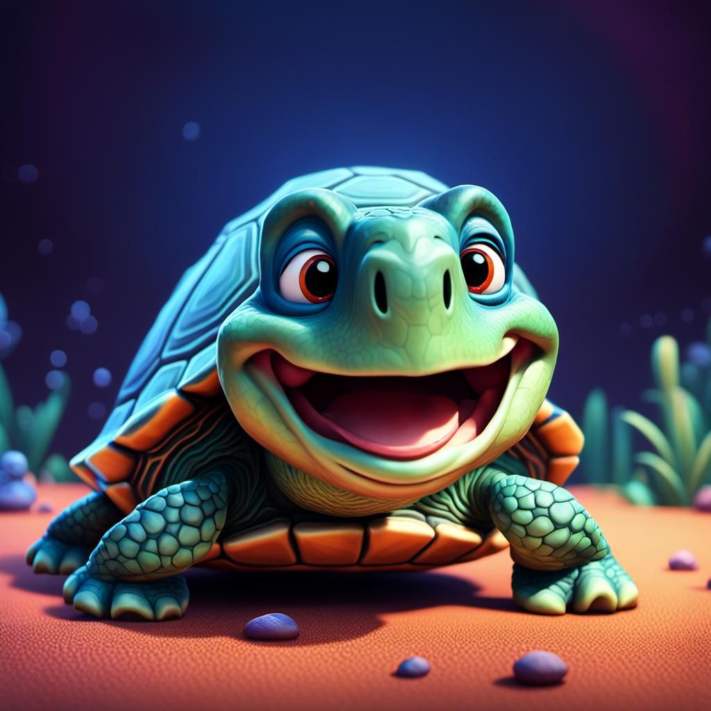 Laughing Turtle in Hyperrealistic 3D Digital Art