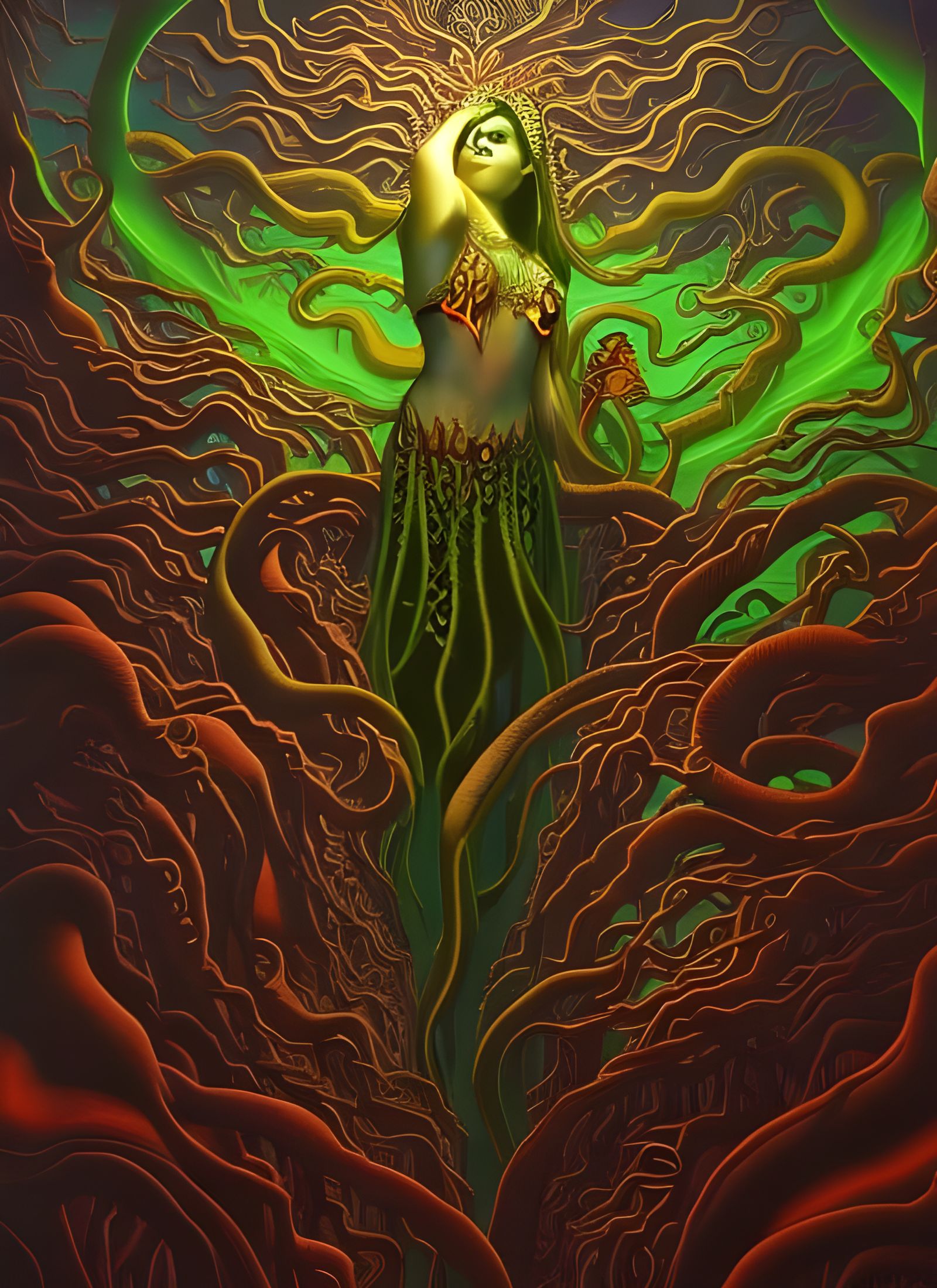 Bioluminescent Fractal Goddess of Eldritch Horror